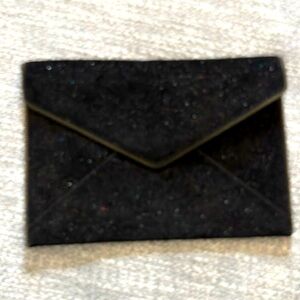 NWOT- REBECCA MINKOFF Black Sparkle Leather Envelope purse. 8” x 11” Zipper edge